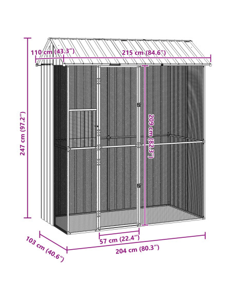Gabbia per uccelli Grigio 215 x 110 x 247 cm Acciaio zincato