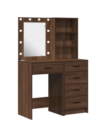 Set da Toeletta 2 Pezzi con LED in Legno Ingegnerizzato Nero