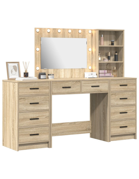 Set di Toeletta a 3 Pezzi con LED in Legno Ingegnerizzato Rovere Sonoma