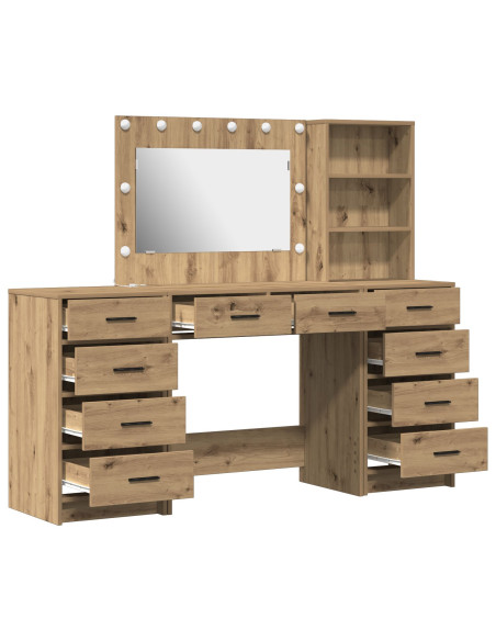 Set Tavolo da trucco  3 Pezzi con LED Quercia Artigianale Legno Ingegnerizzato