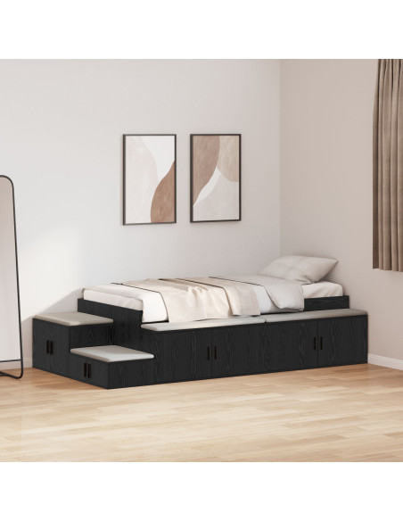 Letto con contenitore  Rovere Nero Legno ingegnerizzato 90 x 190 cm