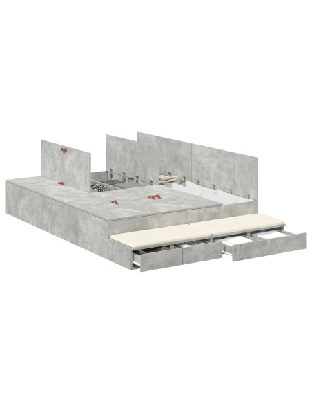 Struttura letto con contenitore Grigio cemento 135 cm