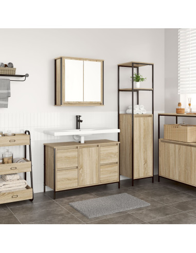 Set di mobili per il bagno con porta 2 pcs Rovere Sonoma e Nero