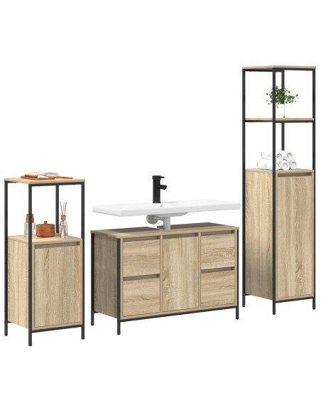 Set di mobili per il bagno con porta 3 pcs Rovere Sonoma e Nero