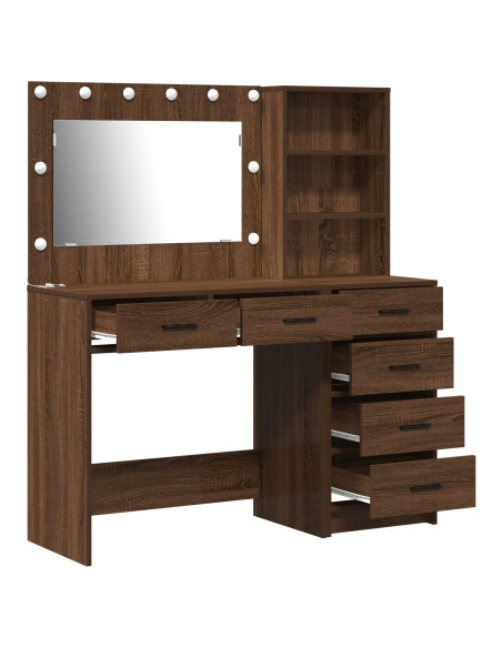 Set di Toeletta a 2 Pezzi con LED in Legno Ingegnerizzato Nero
