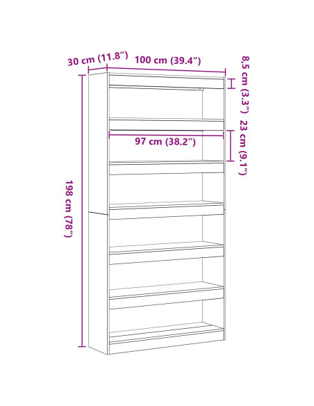 Libreria Legno invecchiato Legno ingegnerizzato 100 x 30 x 198 cm