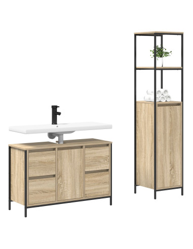 Set di mobili per il bagno con porta 2 pcs Rovere Sonoma e Nero