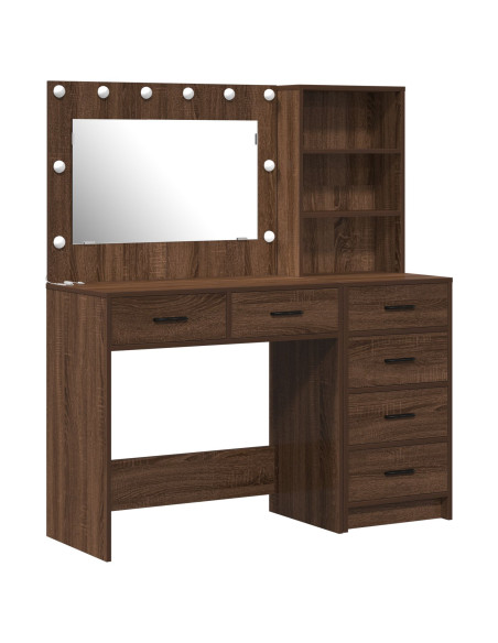 Set di Toeletta a 2 Pezzi con LED in Legno Ingegnerizzato Nero