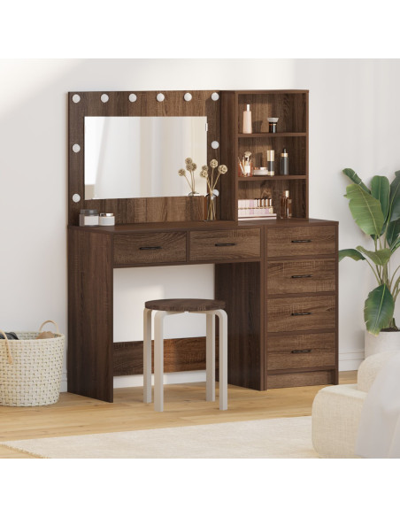 Set di Toeletta a 2 Pezzi con LED in Legno Ingegnerizzato Nero