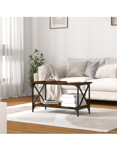 Tavolino Rovere Fumo 80x45x45 cm in Legno Multistrato e Ferro