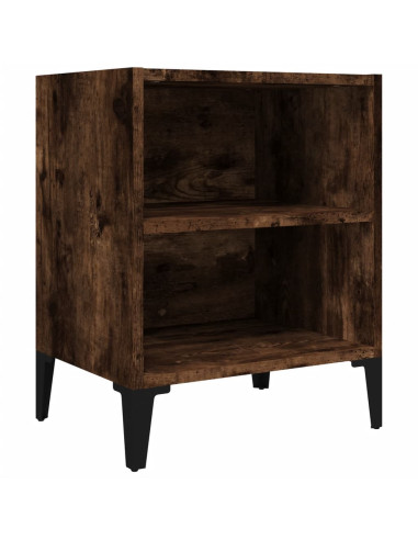 Comodino con Gambe in Metallo Rovere Fumo 40x30x50 cm