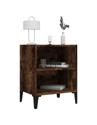 Comodino con Gambe in Metallo Rovere Fumo 40x30x50 cm