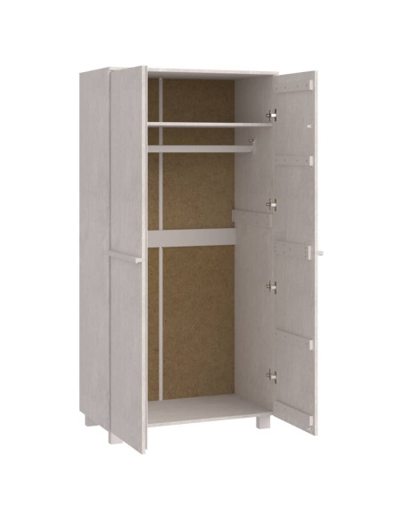 Armadio HAMAR Bianco 89x50x180 cm in Legno Massello di Pino