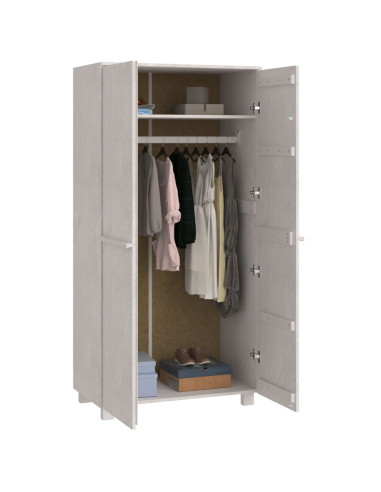 Armadio HAMAR Bianco 89x50x180 cm in Legno Massello di Pino
