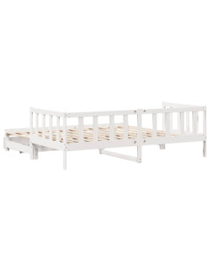 Dormeuse Letto Estraibile e Cassetti Bianco 90x190cm Legno Pino 2