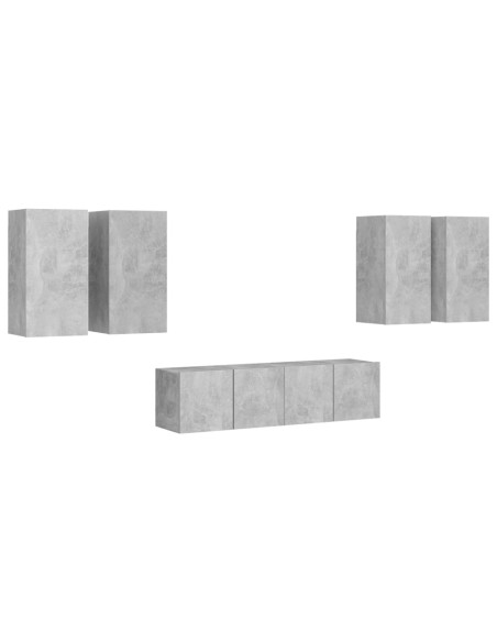 Set di Mobili Porta TV 6 pz Grigio Cemento in Legno Multistrato
