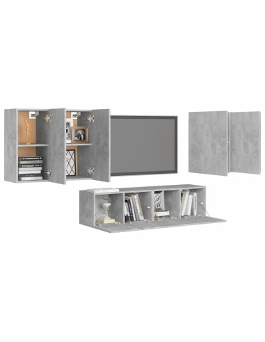 Set di Mobili Porta TV 6 pz Grigio Cemento in Legno Multistrato