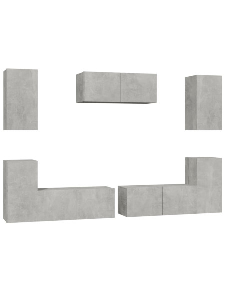 Set di Mobili Porta TV 7 pz Grigio Cemento in Legno Multistrato