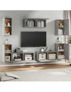 Set di Mobili Porta TV 7 pz Grigio Cemento in Legno Multistrato 2