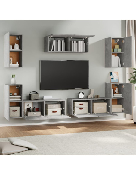 Set di Mobili Porta TV 7 pz Grigio Cemento in Legno Multistrato