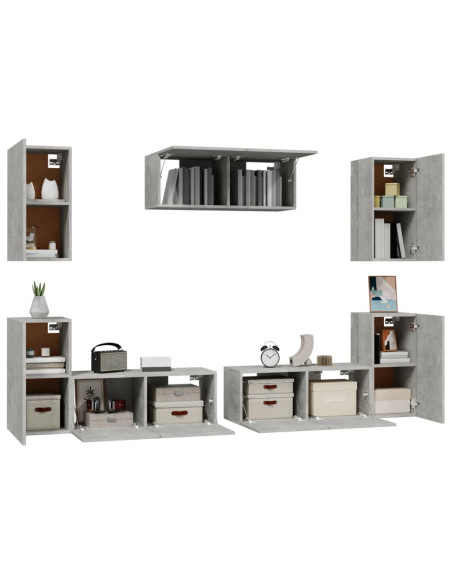 Set di Mobili Porta TV 7 pz Grigio Cemento in Legno Multistrato