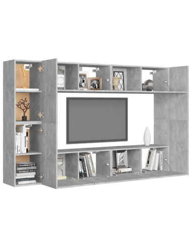 Set di Mobili Porta TV 8 pz Grigio Cemento in Legno Multistrato