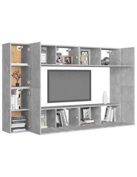 Set di Mobili Porta TV 8 pz Grigio Cemento in Legno Multistrato