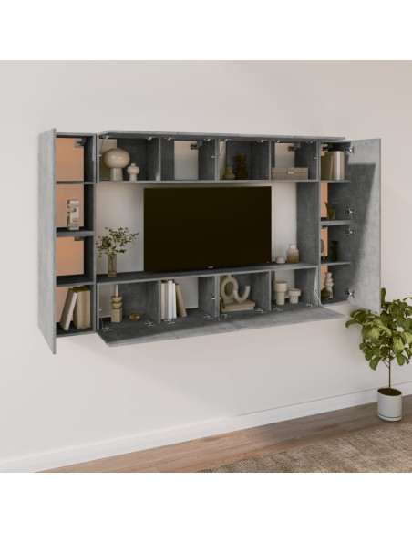 Set Mobili Porta TV 8pz Grigio Cemento in Legno Multistrato