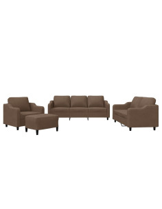 Set di Divani 4 pz con Cuscini Marrone in Tessuto