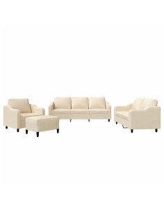 Set di Divani 4 pz con Cuscini Crema in Tessuto