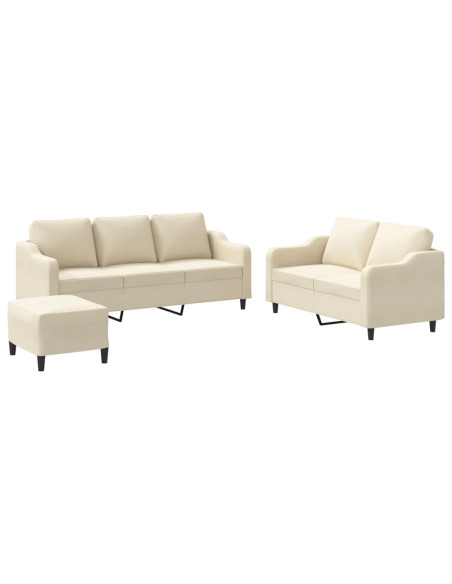 Set di Divani 3 pz con Cuscini Crema in Tessuto