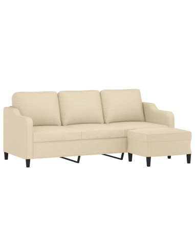 Divano a 3 Posti con Poggiapiedi Crema 180 cm in Tessuto