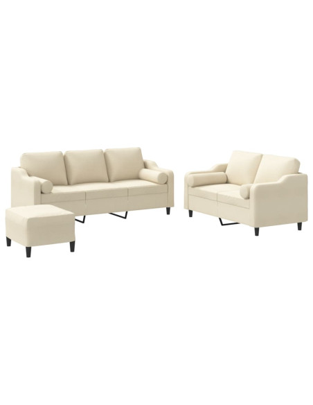 Set Divani 3 pz con Cuscini Crema in Tessuto