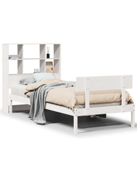 Letto Libreria senza Materasso Bianca 90x200 cm Legno di Pino