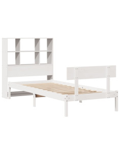 Letto Libreria senza Materasso Bianca 90x200 cm Legno di Pino 2