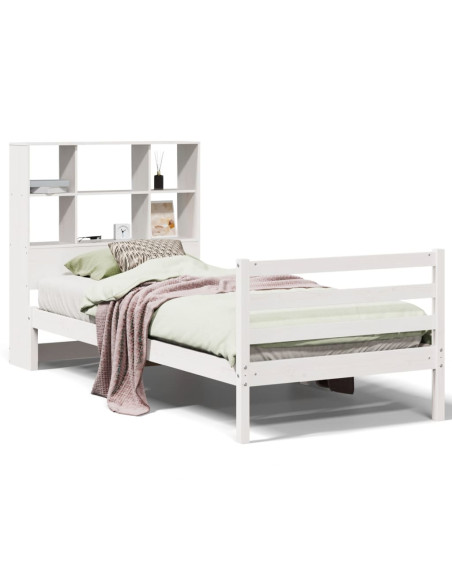 Letto Libreria senza Materasso Bianco 90x190 cm Massello Pino
