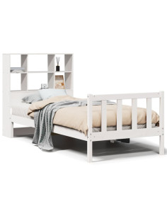 Letto Libreria senza Materasso Bianco 90x190 cm Massello Pino