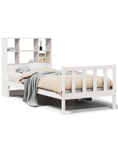 Letto Libreria senza Materasso Bianco 90x190 cm Massello Pino