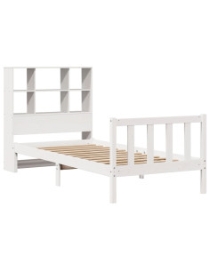 Letto Libreria senza Materasso Bianco 90x190 cm Massello Pino 2