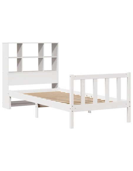 Letto Libreria senza Materasso Bianco 90x190 cm Massello Pino