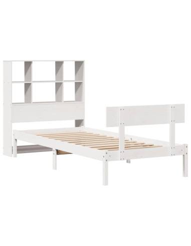 Letto Libreria senza Materasso Bianco 90x190 cm Massello Pino