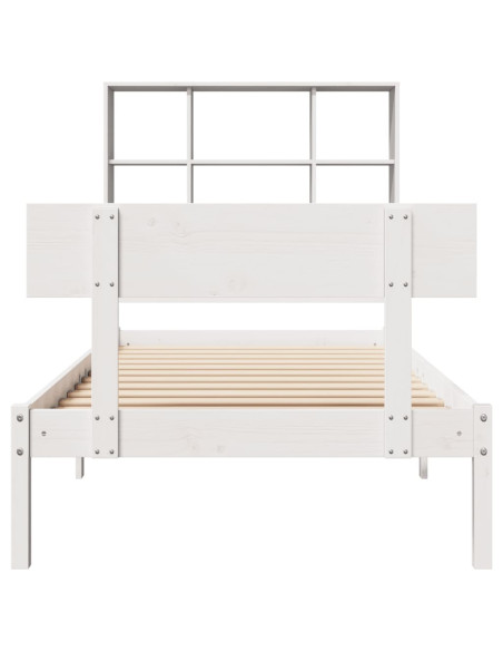 Letto Libreria senza Materasso Bianco 90x190 cm Massello Pino