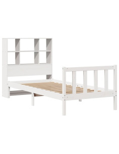 Letto Libreria senza Materasso Bianca 90x200 cm Legno di Pino 2