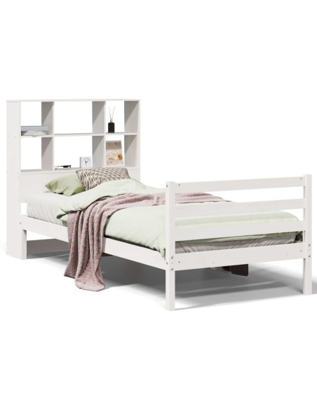 Letto Libreria senza Materasso Bianca 90x200 cm Legno di Pino