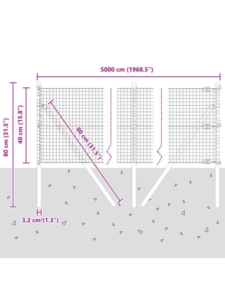 Recinzione in Filo Saldato  con 13 Post Grigio 0.4x50 m Acciaio