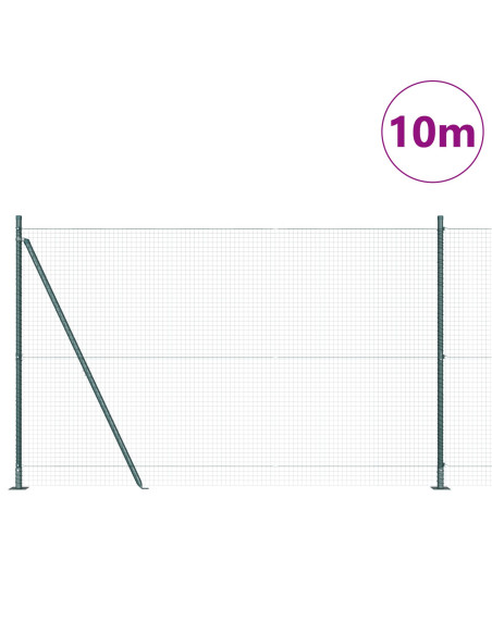 Recinzione in Rete Saldata  con 7 Pali Flangiati Verde 1.4x10 m Acciaio