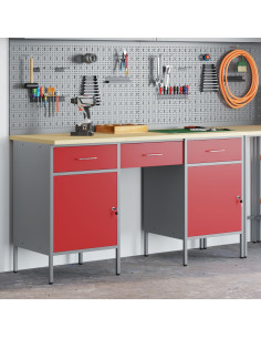 Mobile da lavoro con cassetto 3 pcs Rosso 150 x 55 x 85 cm 2