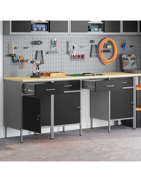 Mobile da lavoro con cassetto 4 pcs Nero 200 x 55 x 85 cm