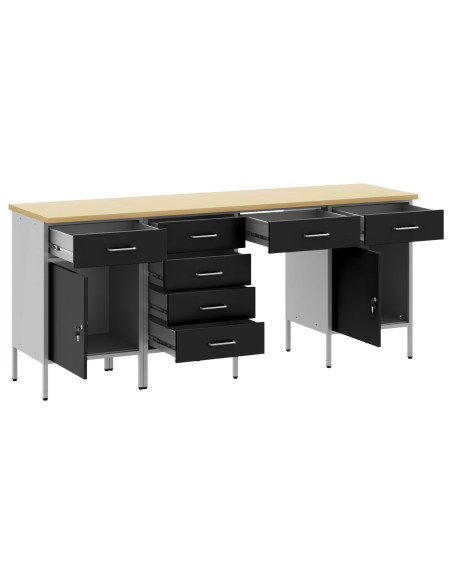Set da lavoro e tavolo 4 pezzi  neri in legno ingegnerizzato e acciaio
