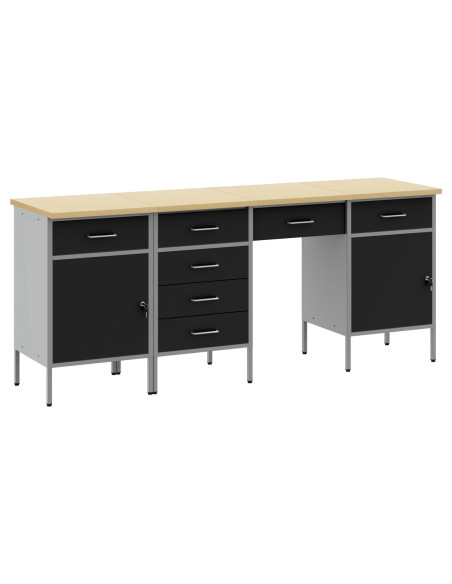 Set da lavoro e tavolo 4 pezzi  neri in legno ingegnerizzato e acciaio